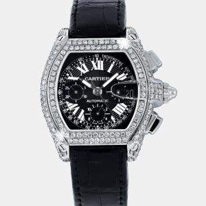 Cartier Customised Black 6.00CT Diamond Stainless Steel Roadster W62020X6 Automatic Men's Wristwatch  