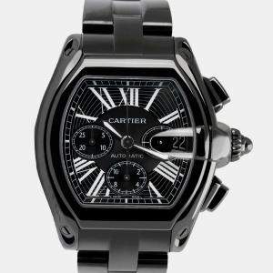 Cartier Customised Black Diamond Stainless Steel Roadster W62020X6 Automatic Men's Wristwatch 48mm