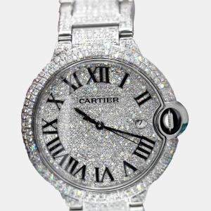 Cartier Customised Blue Diamond Stainless Steel Ballon Bleu W69012Z4 Automatic Men's Wristwatch 42mm