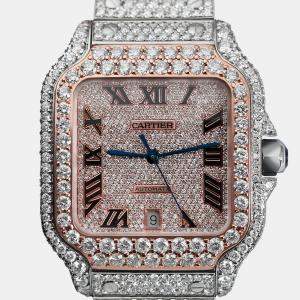 Cartier Customised Black 25CT Diamond 18K Rose Gold Santos de Cartier WSSA0018 Automatic Men's Wristwatch 39.50 MM