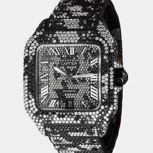 Cartier Customised Black Diamond Stainless Steel Santos de Cartier WSSA0018 Automatic Men's Wristwatch 39.50 MM