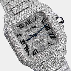 Cartier Customised Black 28CT Diamond 18K Yellow Gold Santos de Cartier 1847 Automatic Men's Wristwatch 39.50 MM
