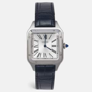 Cartier Silver Stainless Steel Alligator Leather Santos-Dumont WSSA0022 Women's Wriswatch 31.40 mm