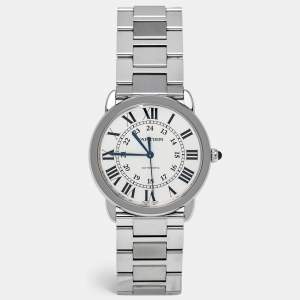 Cartier Silvered Opaline Stainless Steel Ronde Solo WSRN0012 Men's Wristwatch 36 mm