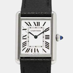 Cartier Silver Stainless Steel Tank Must WSTA0041 Quartz Men's Wristwatch 25.5 mm