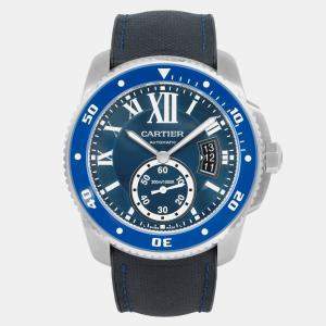 Cartier Blue Stainless Steel Calibre de Cartier WSCA0010 Automatic Men's Wristwatch 42 mm