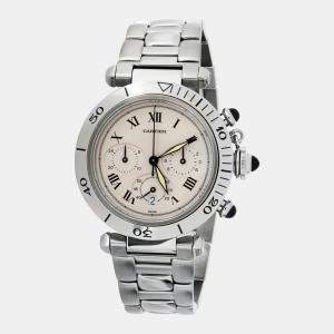 Cartier Silver Stainless Steel Pasha 1050 Quartz Men's Wristwatch 38 mm