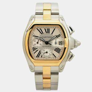Cartier White 18K Yellow Gold Stainless Steel Roadster W62027Z1 Automatic Men's Wristwatch 48 mm