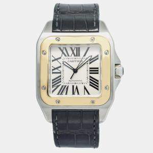 Cartier Santos 100 W20072X7 Automatic White 18K Yellow Gold Stainless Steel Men's Wristwatch 38 mm