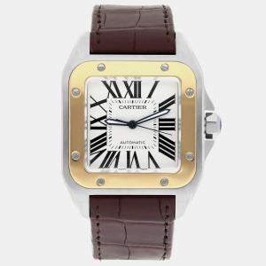 Cartier Santos 100 W20072X7 Automatic White 18k Yellow Gold Stainless Steel Men's Wristwatch 38 mm