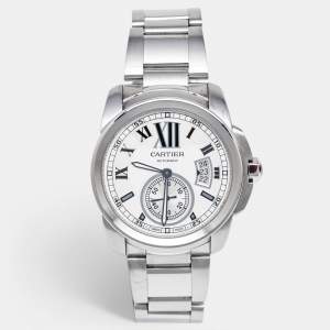 Cartier Silver Stainless Steel Calibre de Cartier W7100015 Men's Wristwatch 42 mm