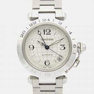 Pre Owned Cartier Pasha C GMT W31078M7 Automatic Silver Stainless Steel Men's Wristwatch 35 mm
