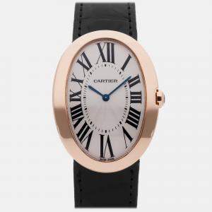 Pre Owned Cartier Baignoire W8000002 Manual Winding Silver 18k Rose Gold Women's Wristwatch 34 mm