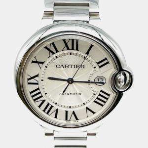 Pre Owned Cartier Ballon Bleu 3000 Automatic Silver 18K White Gold Men's Wristwatch 42 mm