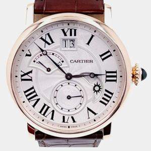 Pre Owned Cartier Rotonde De Cartier W1556240 3771 Automatic Silvered Guilloche 18K Rose Gold Men's Wristwatch 42 mm