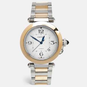 Pre Owned Cartier Pasha De Cartier CRW2PA0009 Silver Dial 18K Yellow Gold Stainless Steel Men's Wristwatch 41 mm