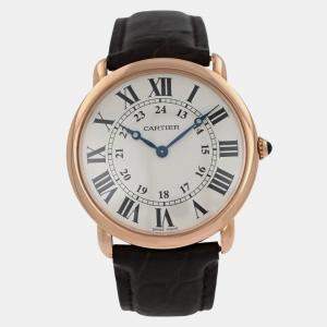 Pre Owned Cartier Ronde Louis W6800251 Manual Winding Cream 18k Rose Gold Men's Wristwatch 36 mm