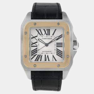 Pre Owned Cartier Santos 100 W20072X7 Automatic White 18k gold bezel steel Men's Wristwatch 38 mm
