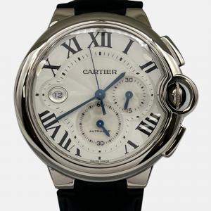Pre Owned Cartier Ballon Bleu W6920005 Automatic Silver 18k White Gold Men's Wristwatch 42 mm