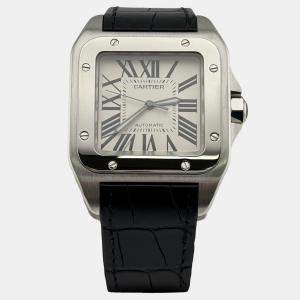 Pre Owned Cartier Santos 100 XL 2656 Automatic White Stainless Steel Men's Wristwatch 38 mm