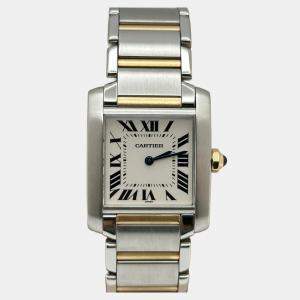 Pre Owned Cartier Tank FranÃ§aise 2301 Quartz White 18k Yellow Gold Stainless Steel Unisex Wristwatch 45 mm