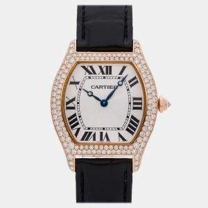 Pre Owned ساعة يد رجالية مستعملة كارتييه تورتو WA503951 فضية تعبئة يدوية 18 قيراط ذهب وردي مع الماس 38 ملم