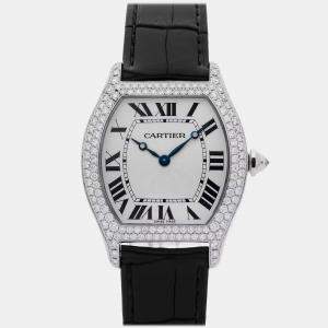 Pre Owned Cartier Tortue WA503851 Manual Winding Silver Dial 18k White Gold Women's Wristwatch 34mm