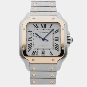 Pre Owned Pre-Owned Cartier Santos Large Model W2SA0009 Silver Automatic 18k Yellow Gold Stainless Steel Men's Wristwatch 40 MM