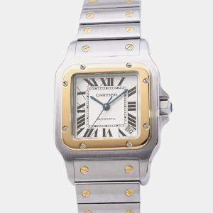 Pre Owned Cartier Santos Galbee W20099C4 Automatic White 18k Yellow Gold Stainless Steel Men's Wristwatch 32 mm