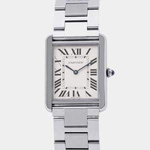 مملوكة مسبقًا Cartier Tank Solo W5200014 Silver Stainless Steel Quartz Men's Wristwatch 27 mm