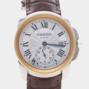 Pre Owned ساعة يد رجالية كارتتييه كاليبر W2CA0002 أوتوماتيكية قرص فضي ستانلس ستيل ذهب وردي 18 قيراط 38 ملم