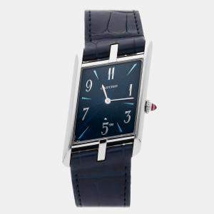Pre Owned Pre-Owned Cartier Tank Asymetrique "New York 5th Ave" WGTA0120 Blue Manual Winding Platinum Men's Wristwatch 26 MM