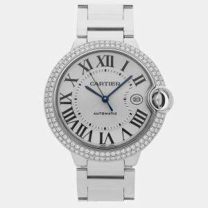 مملوكة مسبقًا Pre-Owned Cartier Ballon Bleu de Cartier WE9009Z3 Silver Automat 18k White Gold Men's Wristwatch 42 MM