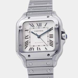 Pre Owned Cartier Santos de Cartier WSSA0029 White Stainless Steel Quartz Men's Wristwatch 36mm