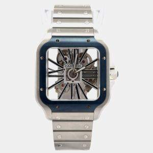 مملوكة مسبقًا Cartier Santos Skeleton WHSA0026 Stainless Steel Manual Winding Men's Watches 39.8mm
