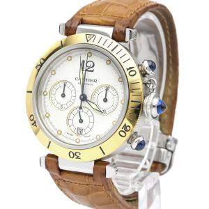 Pre Owned Cartier Silver 18K Yellow Gold And Stainless Steel Pasha Chronograph W3103655 Men's Wristwatch 38 MM