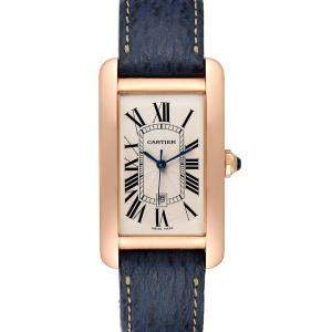 Pre Owned Cartier Silver 18K Rose Gold Tank Americaine W2609156 Men's Wristwatch 26 x 45 MM
