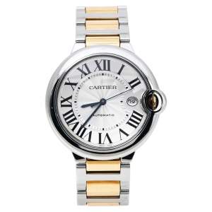 Pre Owned Cartier Silver 18K Yellow Gold Stainless Steel Ballon Bleu W2BB0022 Men's Wristwatch 42 mm