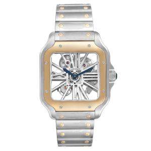 Cartier Silver 18K Yellow Gold And Stainless Steel Skeleton Horloge Santos WHSA0019 Men's Wristwatch 40 x 40 MM