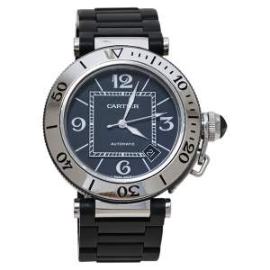 Cartier Black Stainless Steel Rubber Pasha de Cartier 2790 Men's Wristwatch 40.50 MM