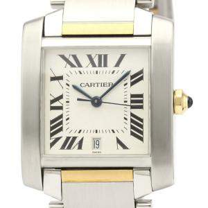 مملوكة مسبقًا Cartier Silver 18K Yellow Gold And Stainless Steel Tank Francaise W51005Q4 Automatic Men's Wristwatch 28 MM