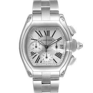 Cartier Silver Stainless Steel Roadster XL Chronograph Automatic W62019X6 Men's Wristwatch 49 x 43 MM