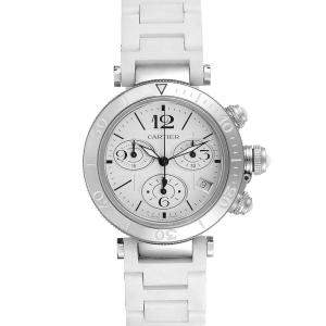 Cartier Silver Stainless Steel Pasha Seatimer Chronograph W3140005 Men's Wristwatch 37 MM