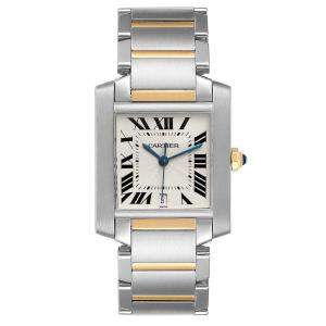 Cartier Silver 18K Yellow Gold And Stainless Steel Tank Francaise W51005Q4 Men's Wristwatch 28 x 32 MM