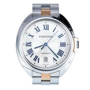 Cartier Silver 18K Rose Gold Stainless Steel Cle de Cartier W2CL0002 Women's Wristwatch 40 mm