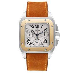 Cartier Silver 18k Yellow Gold And Stainless Steel Santos 100 XL W20090X8 Chronograph Men's Wristwatch 42 MM