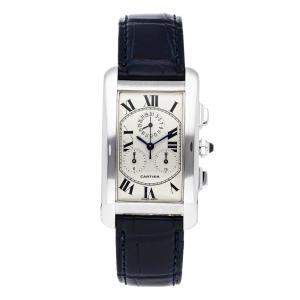 Cartier Silver 18K White Gold Tank Americaine Chronograph W2603356 Men's Wristwatch 26 x 45 MM