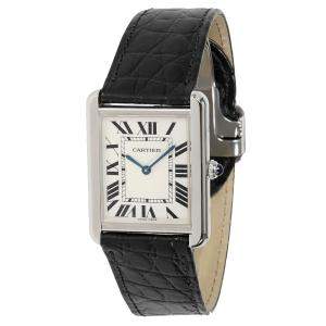 Cartier Silver Stainless Steel Tank Solo W5200003 Men's Wristwatch 34 x 27 MM