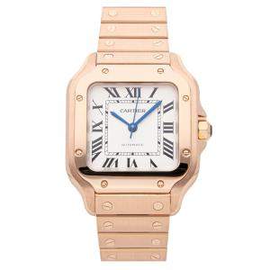 Cartier Silver 18K Rose Gold Santos WGSA0008 Men's Wristwatch 35 MM