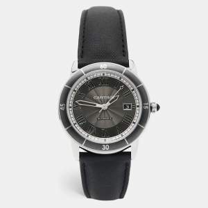 مملوكة مسبقًا ساعة يد رجالية كارتييه روند كروايسيري WSRN0003 جلد ستانلس ستيل رصاصي 42 مم